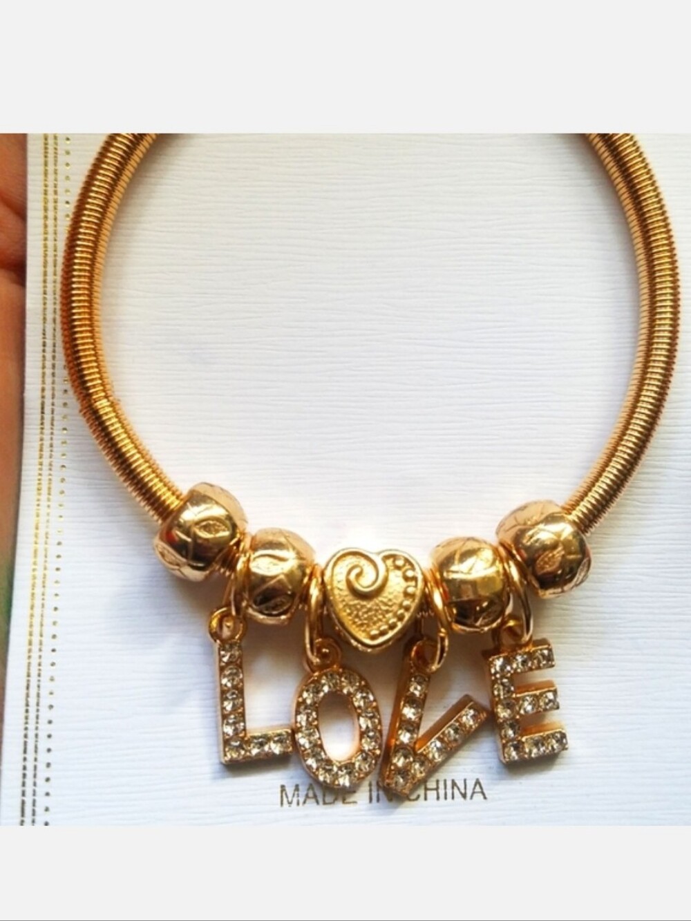NWT Gold-Plated Faux Diamond LOVE Coiled Charm Bracelet!
